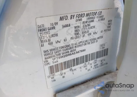 2010 Ford F-250 Cabela's/Harley-Davidson/King Ranch/Lariat/Xl/Xlt from USA, damaged, VIN 1FTSW2BR6AEA67690